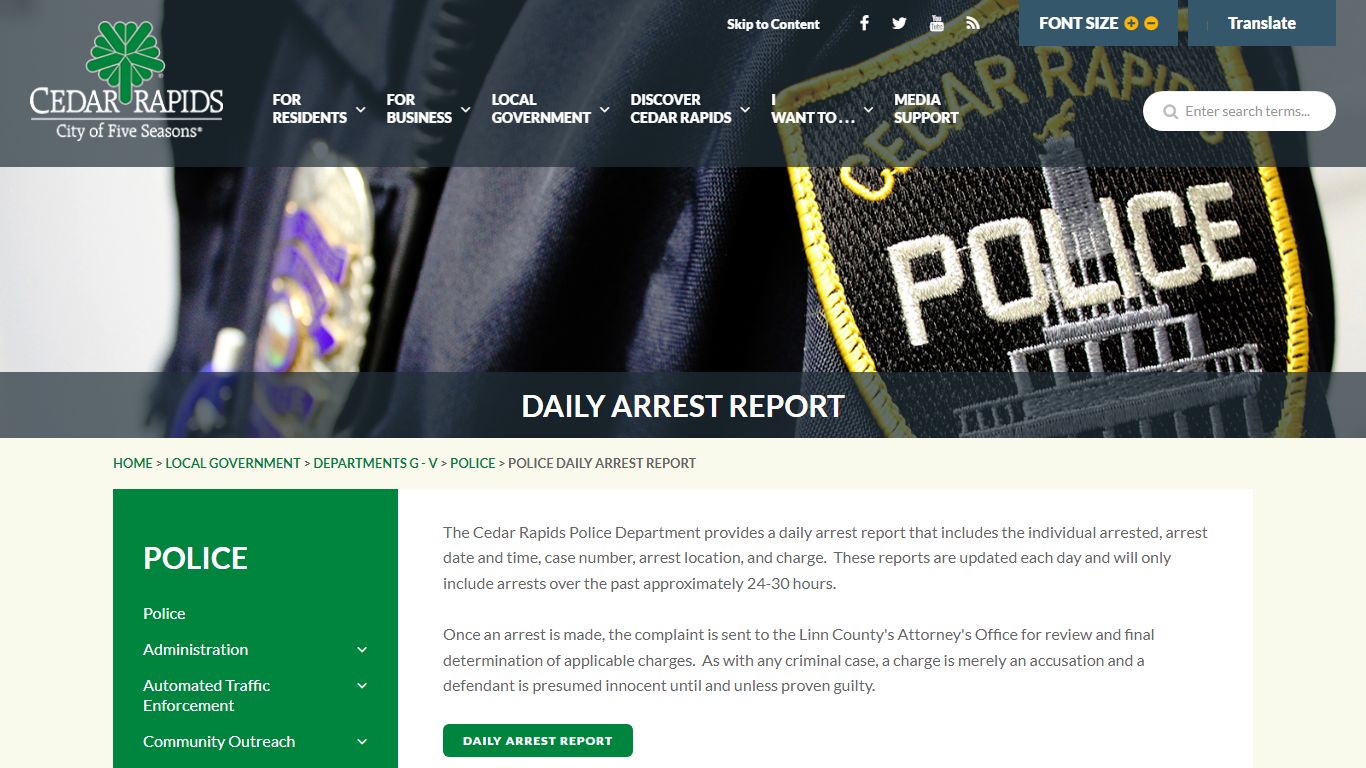 Daily Arrest Report - Cedar Rapids, Iowa